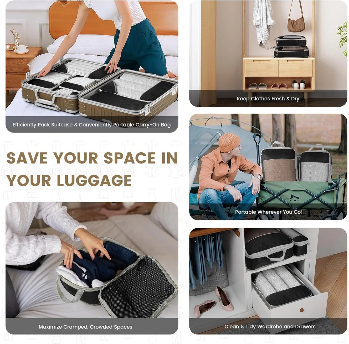 Set de 6 cubes de rangement compressibles avec sac à chaussures intégré