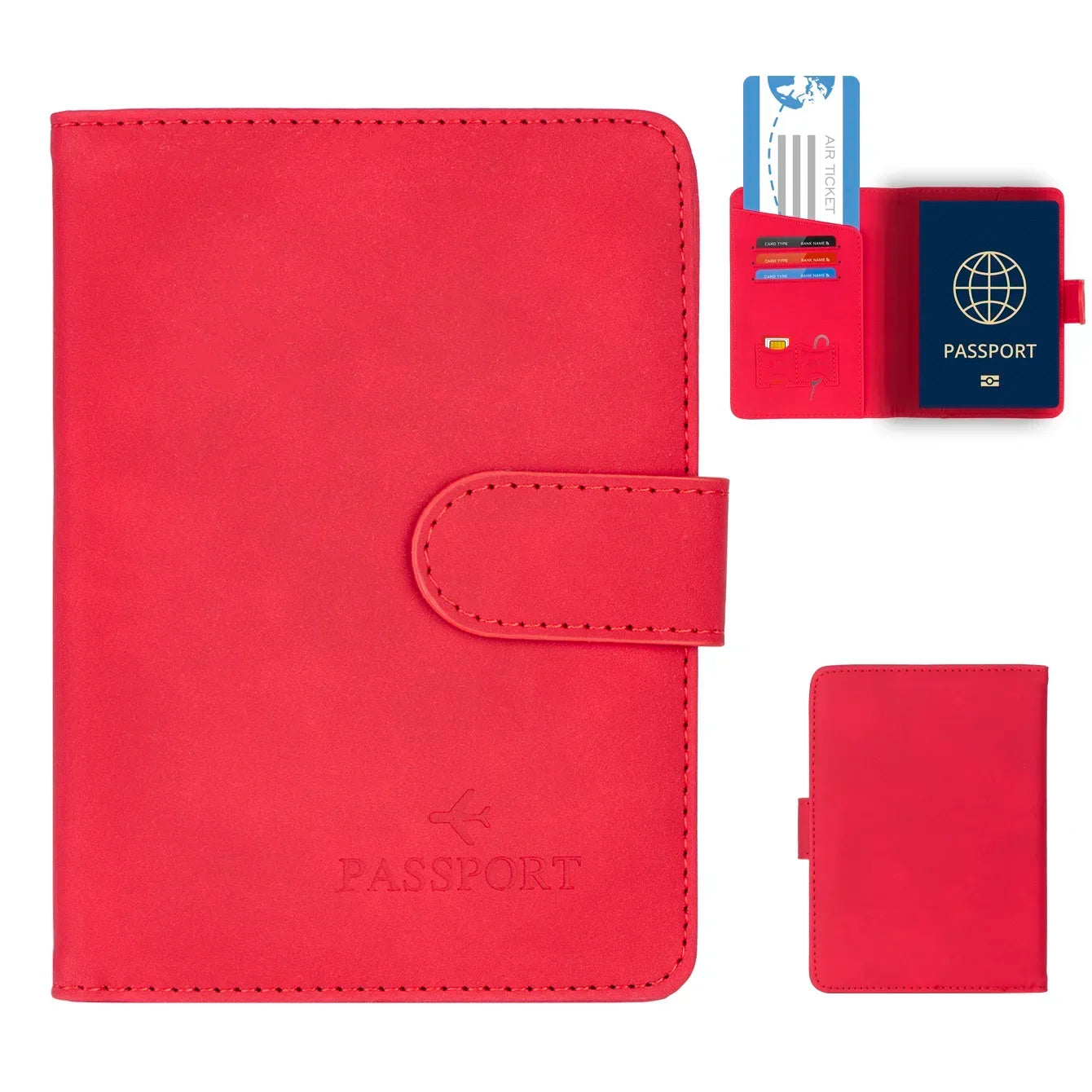 Porte-passeport PU avec fermeture et bloquage RFID