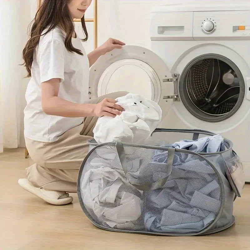 Panier à Linge Pliable en Maille avec Poignées – Grand Format 76L