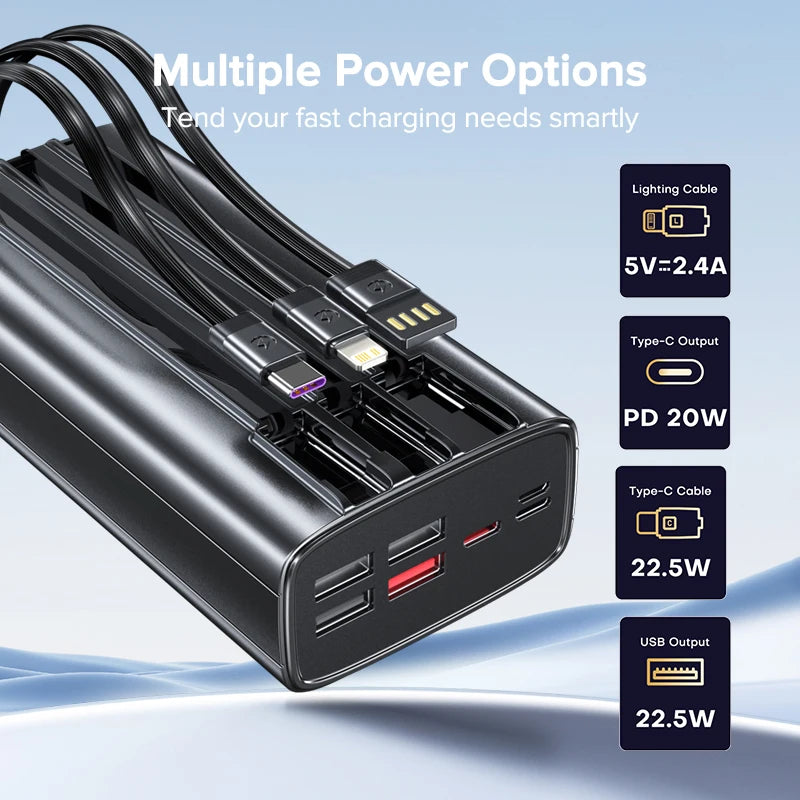Batterie Externe QOOVI 30000mAh 22.5W – Câbles Intégrés