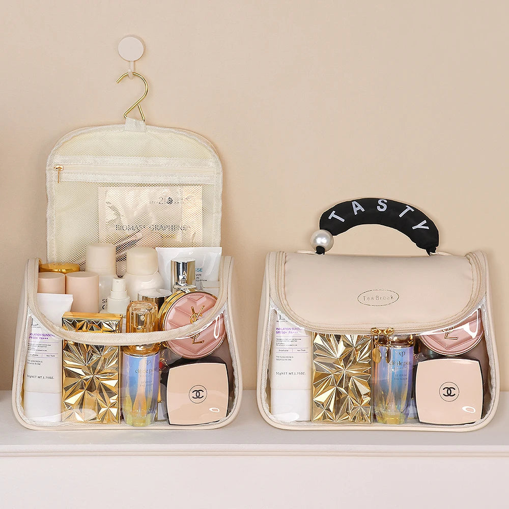 Trousse de Toilette Suspendue Transparente en PVC – Grande Capacité avec Crochet Métallique