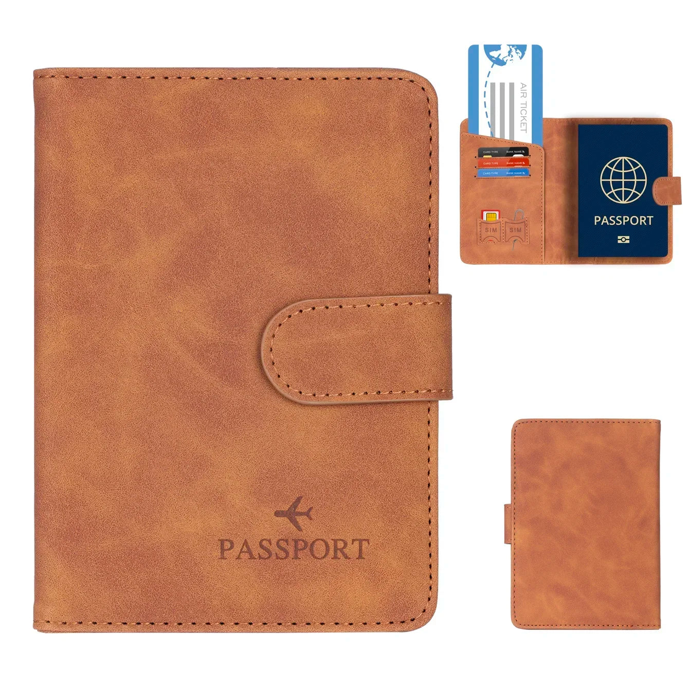 Porte-passeport PU avec fermeture et bloquage RFID