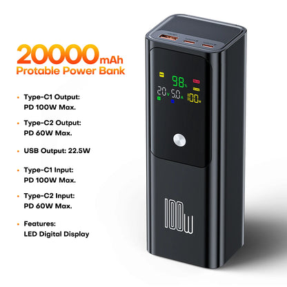 Batterie Externe QOOVI 20000mAh PD 100W – Charge Ultra Rapide