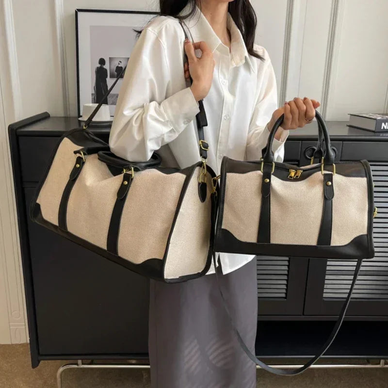 Sac de Voyage Femme Vintage en Toile et Cuir PU