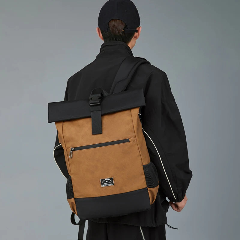 Sac à dos roll-top en similicuir imperméable