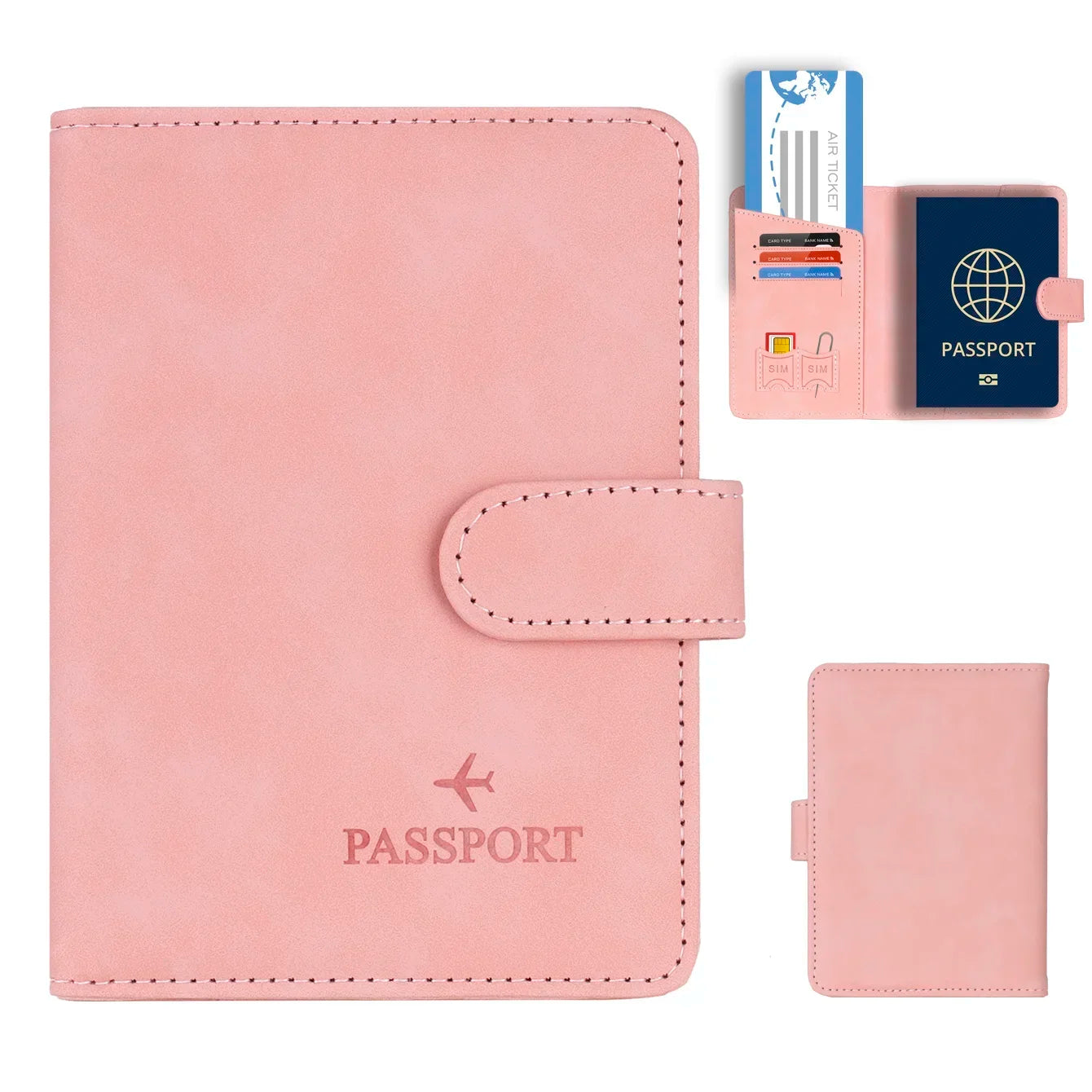 Porte-passeport PU avec fermeture et bloquage RFID