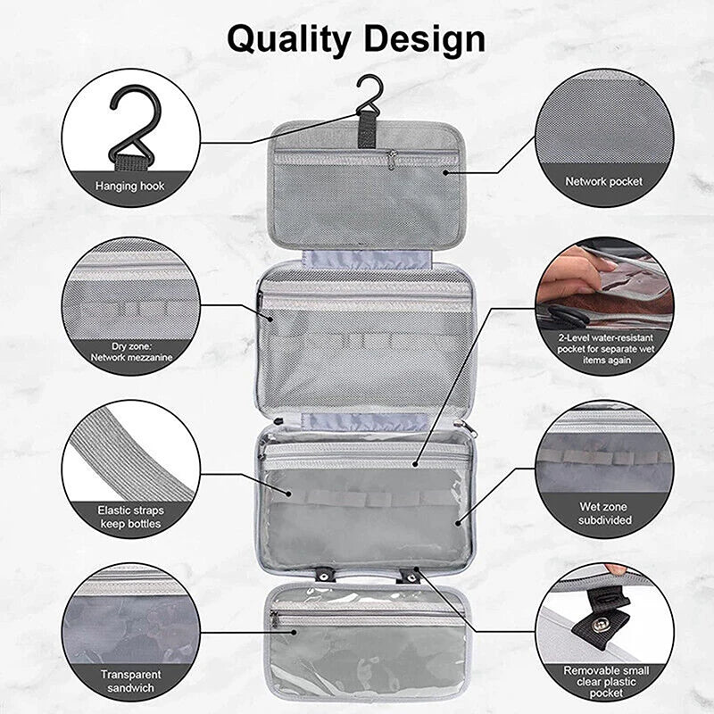 Trousse de Toilette Suspendue Imperméable – Grand Format Pliable Multi-compartiments
