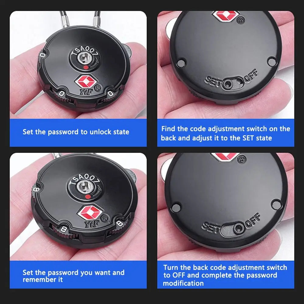 Cadenas TSA Rond 3 Chiffres avec Câble – Sécurité et Style Compact