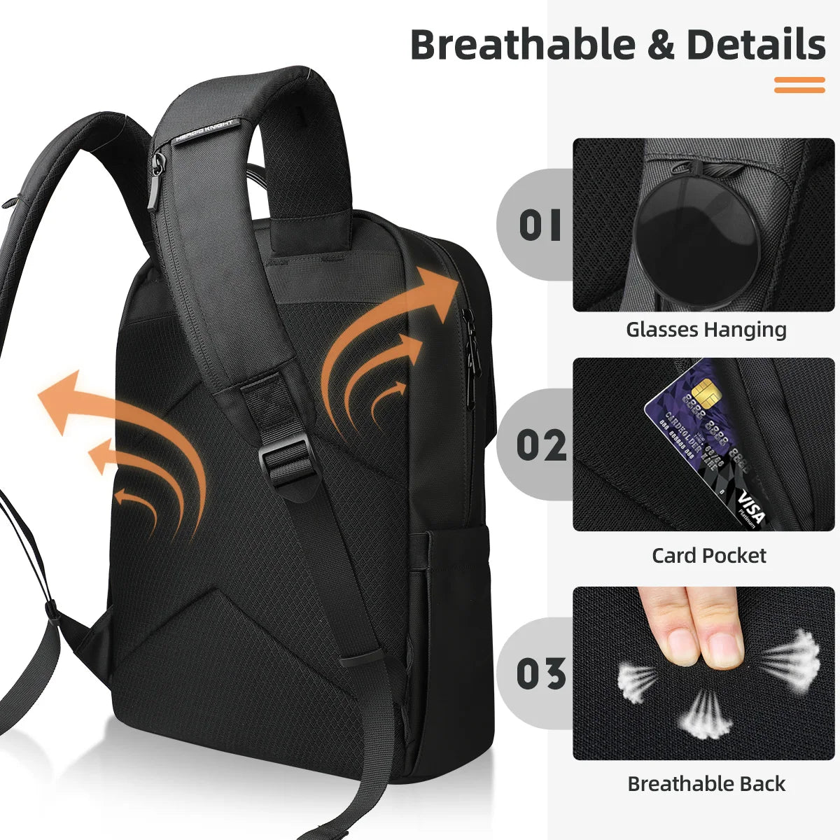 Sac à Dos Business HK avec Rabat Élégant – 15.6" Étanche et Multifonction