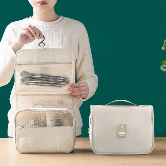 Trousse de Toilette Suspendue en Nylon Imperméable – Multi-compartiments avec Crochet de Voyage
