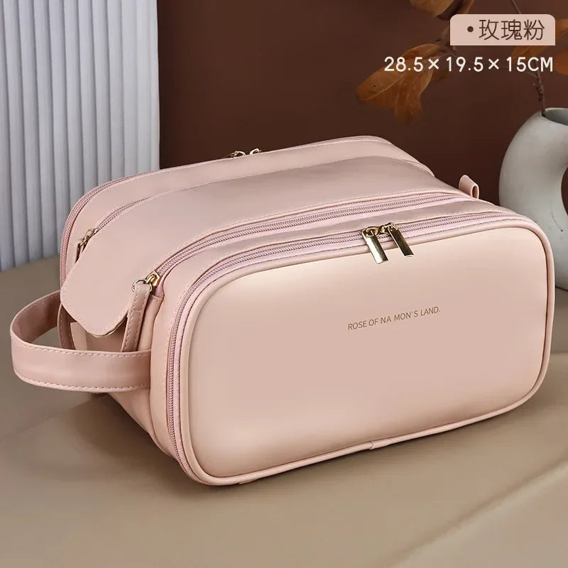 Trousse de Maquillage Multifonction en Similicuir – Grande Capacité 3 Couches avec Double Fermeture