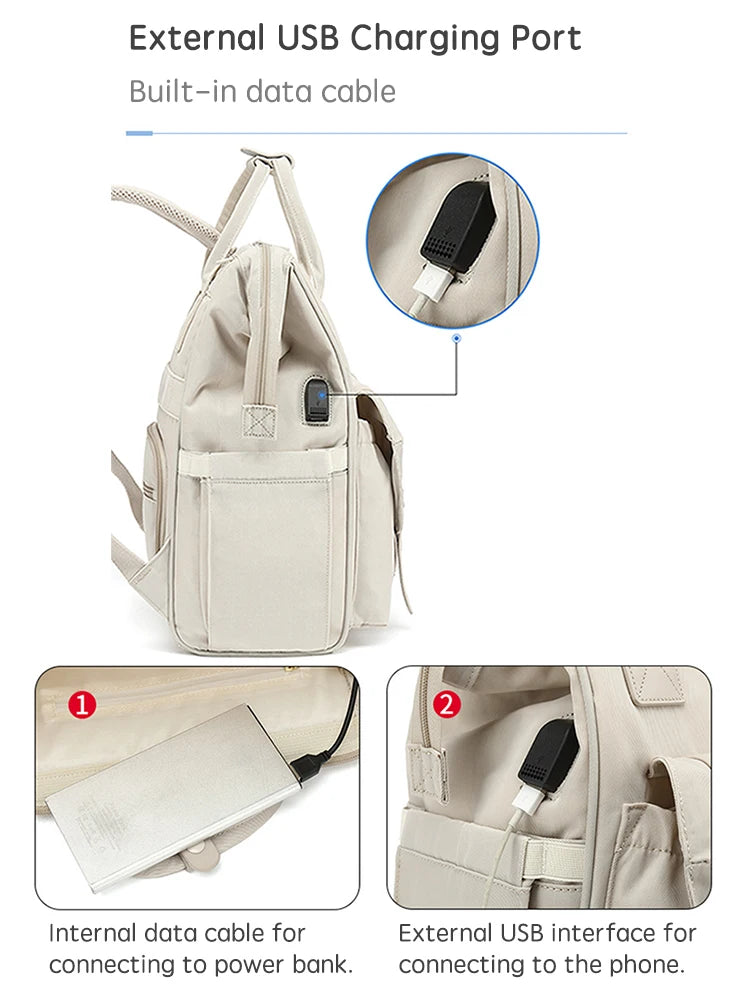 Sac à dos à langer multifonction étanche avec interface USB