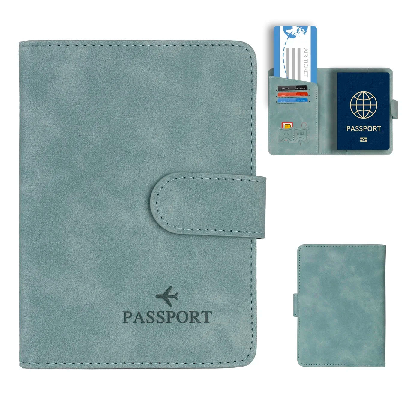 Porte-passeport PU avec fermeture et bloquage RFID