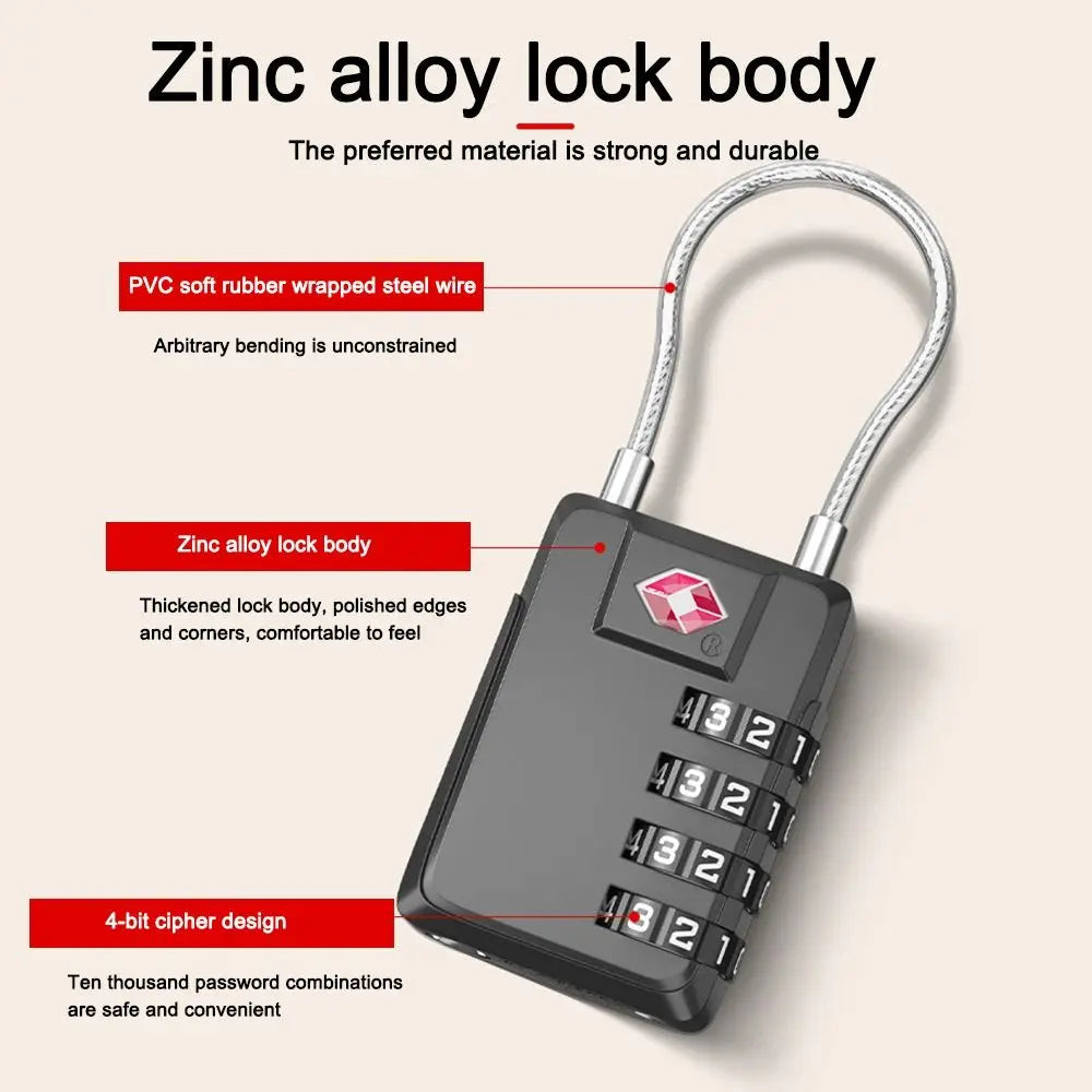 Cadenas TSA 4 Chiffres avec Câble – Sécurité et Praticité pour Voyages