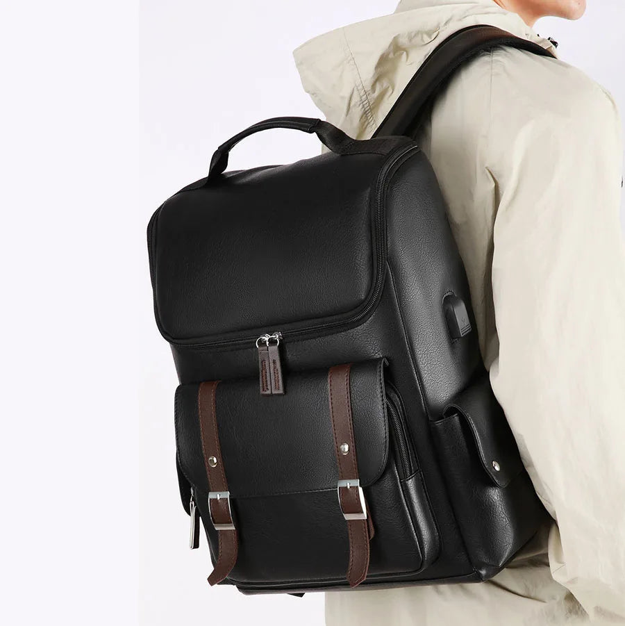 Sac à dos rétro en similicuir avec port USB