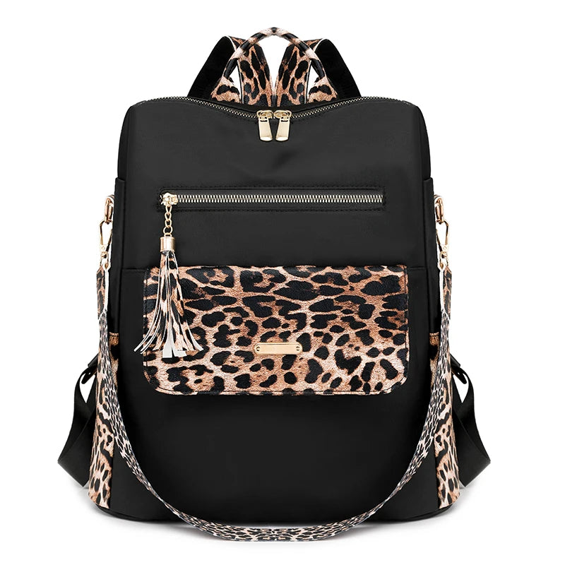 Sac à dos femme en nylon avec imprimé léopard