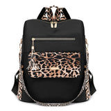 Sac à dos femme en nylon avec imprimé léopard, coloris noir
