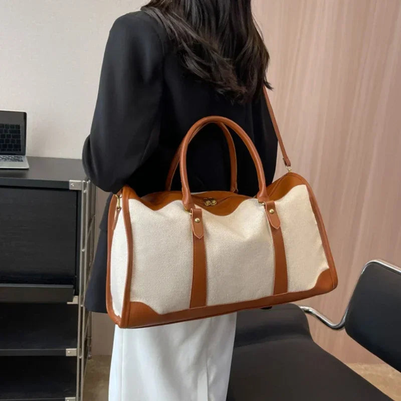 Sac de Voyage Femme Vintage en Toile et Cuir PU