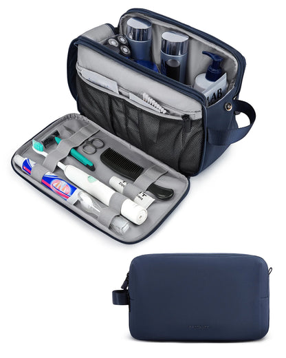 Trousse de toilette en polyester imperméable grande capacité, coloris bleu