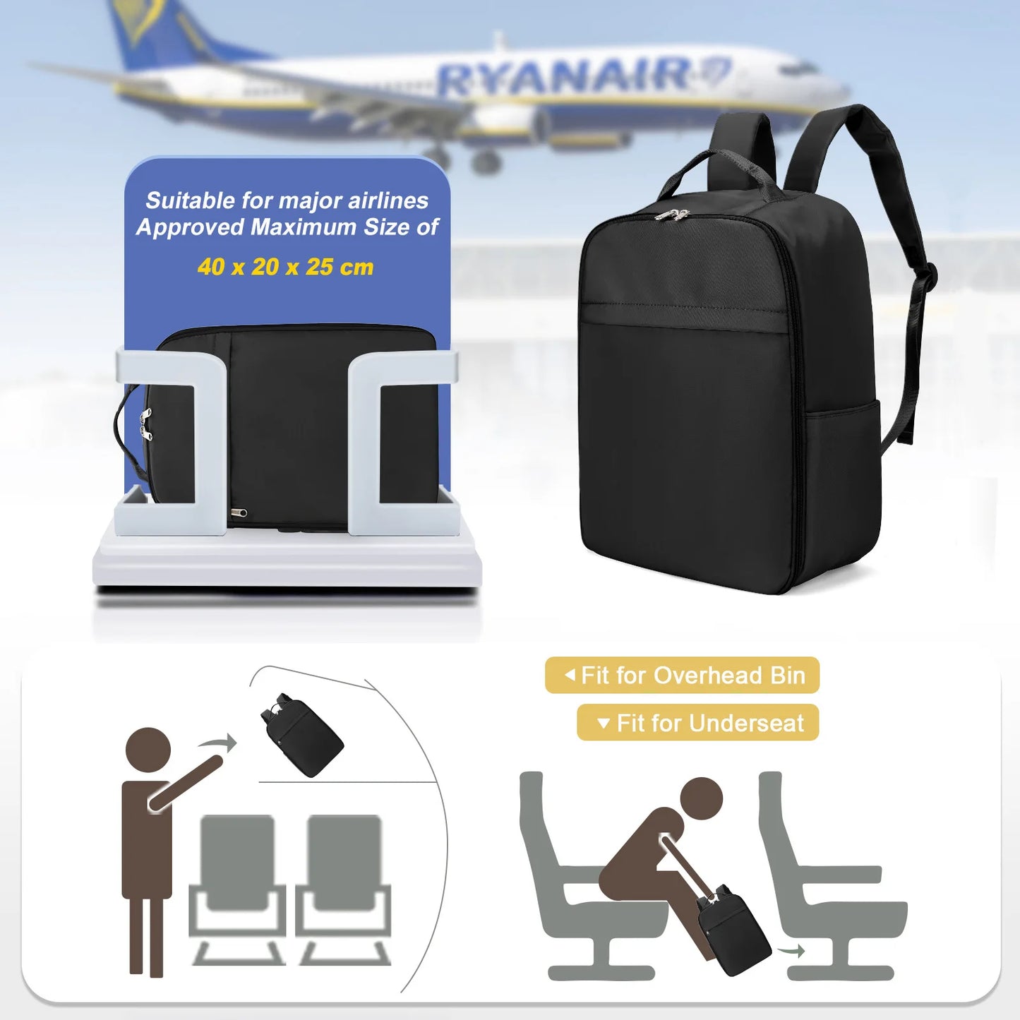 Sac à dos cabine (Ryanair & EasyJet) – Nylon imperméable 20-35L