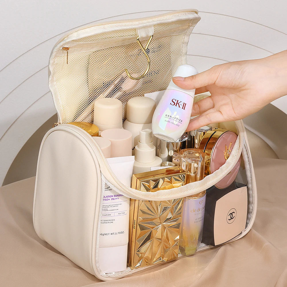 Trousse de Toilette Suspendue Transparente en PVC – Grande Capacité avec Crochet Métallique