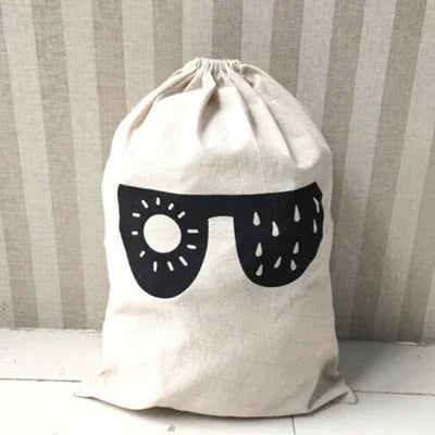 Sac à linge en coton et lin à cordon imprimé