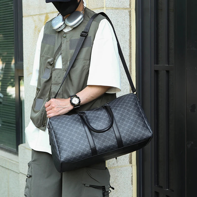 Sac de Voyage Homme Élégant en PU Motifs Géométriques