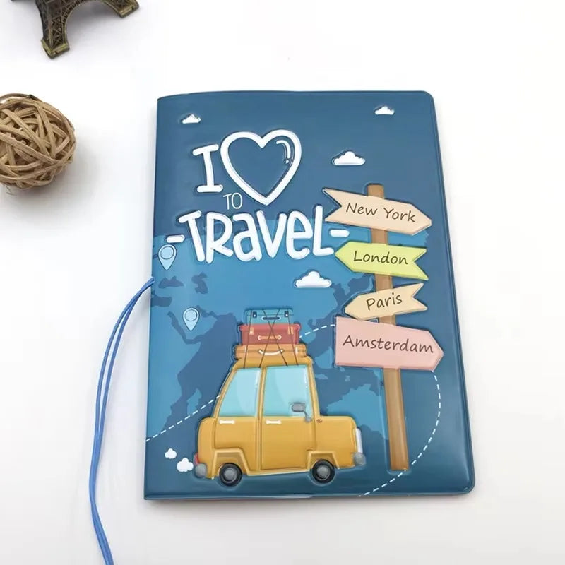 Porte-Passeport Coloré en PVC Motifs Voyage