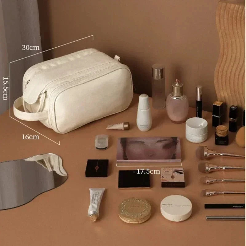 Trousse de Maquillage Multifonction en Similicuir – Grande Capacité 3 Couches avec Double Fermeture