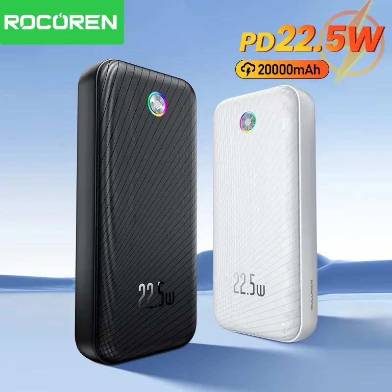 Power Bank Rocoren 20000mAh 35W QC 3.0/PD 3.0 – Batterie externe rapide pour voyages