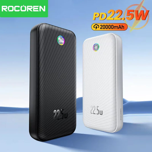 Power Bank Rocoren 20000mAh 35W QC 3.0/PD 3.0 – Batterie externe rapide pour voyages