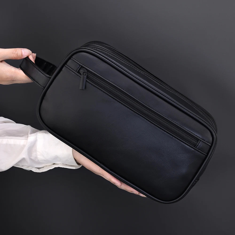 Trousse de toilette homme double compartiment en cuir PU