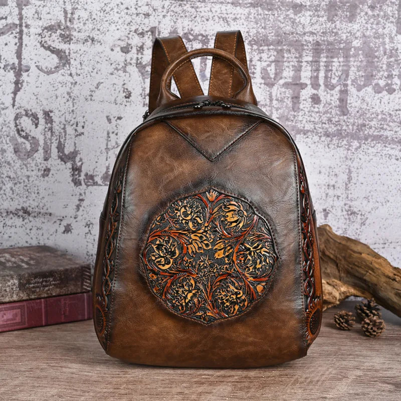 Sac à dos vintage en cuir PU embossé