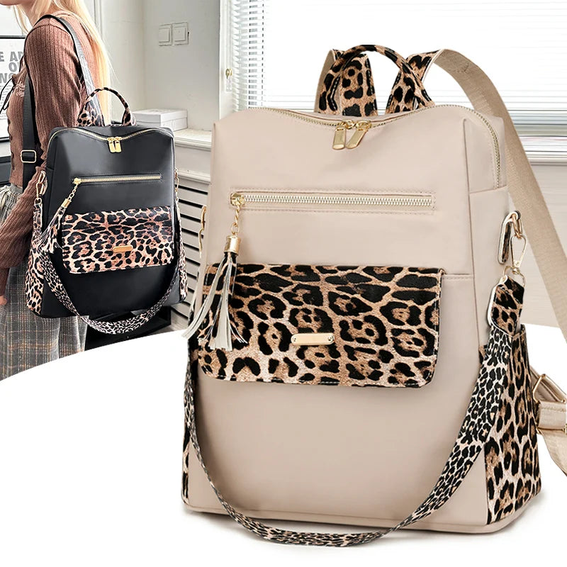 Sac à dos femme en nylon avec imprimé léopard