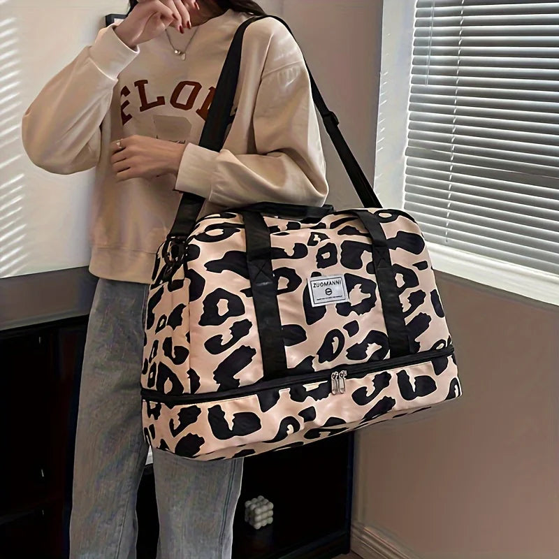 Sac de Voyage Femme Imprimé Zèbre/Léopard Grande Capacité Nylon