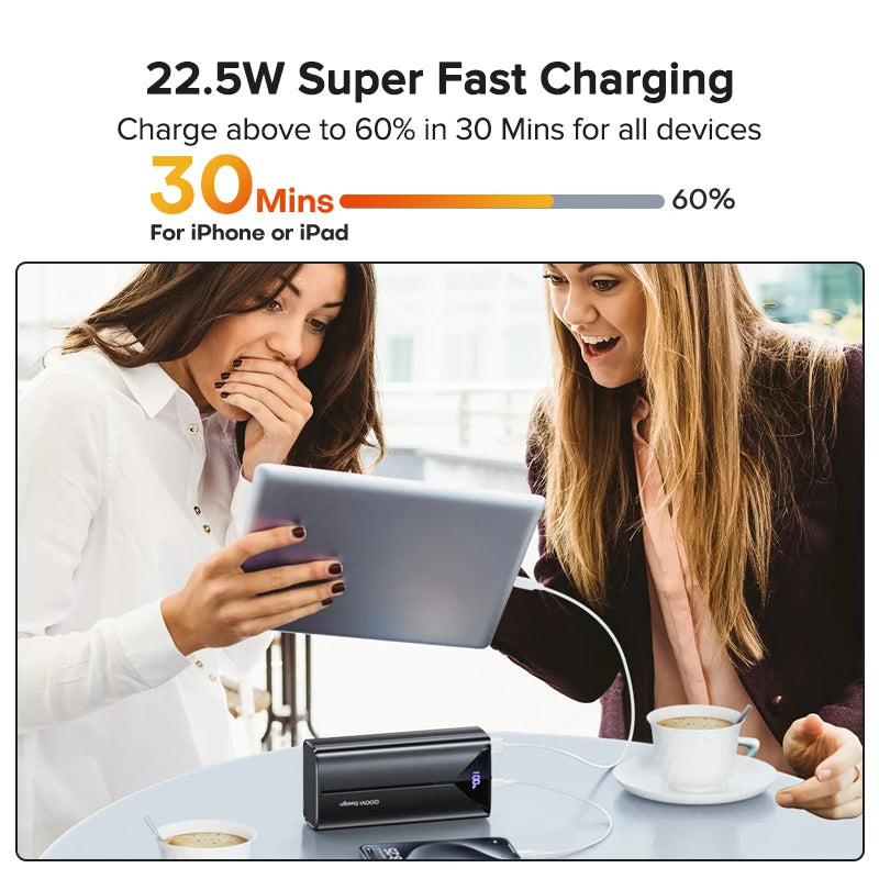 Batterie Externe QOOVI 30000mAh 22.5W – Câbles Intégrés