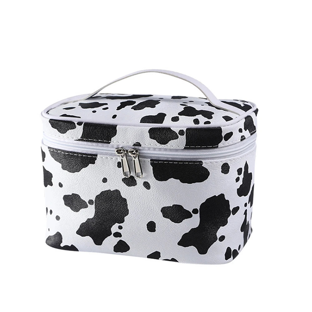 Trousse de Maquillage Imperméable Motif Vache – Organisateur de Voyage avec Poignée