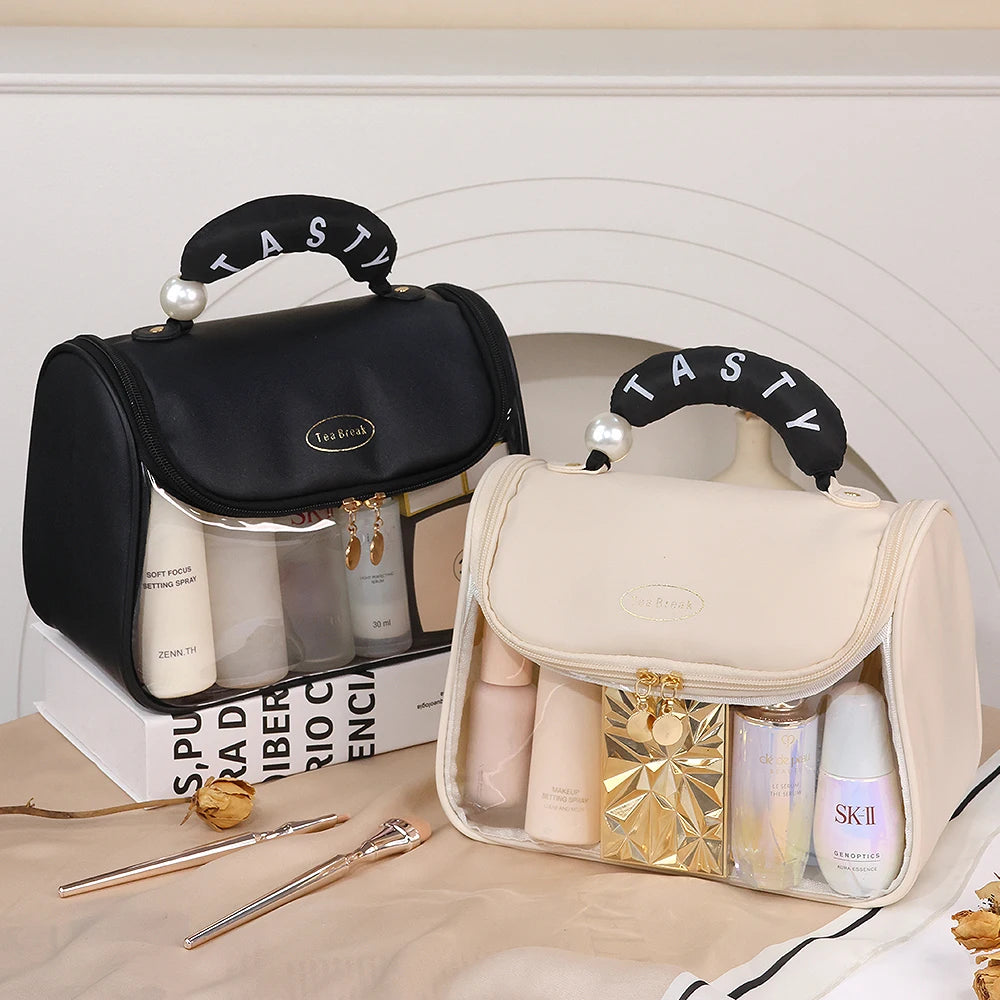 Trousse de Toilette Suspendue Transparente en PVC – Grande Capacité avec Crochet Métallique