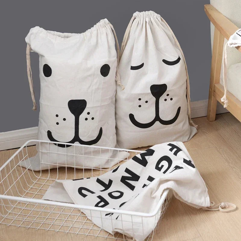 Sac à linge en coton et lin à cordon imprimé