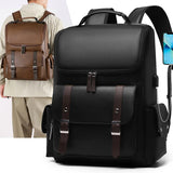 Sac à dos rétro en similicuir avec port USB, coloris noir