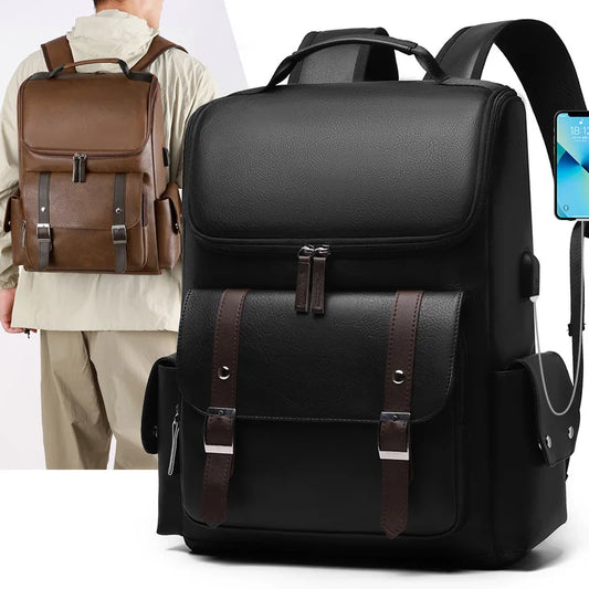 Sac à dos rétro en similicuir avec port USB
