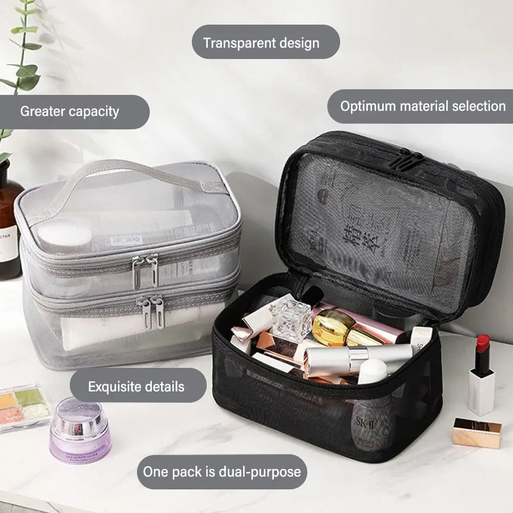 Sac de Voyage Transparent en Maille PVC – 1/2/3 Couches avec Fermeture Éclair