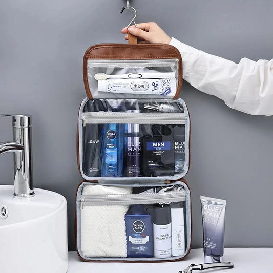 Trousse de toilette suspendue en cuir PU imperméable
