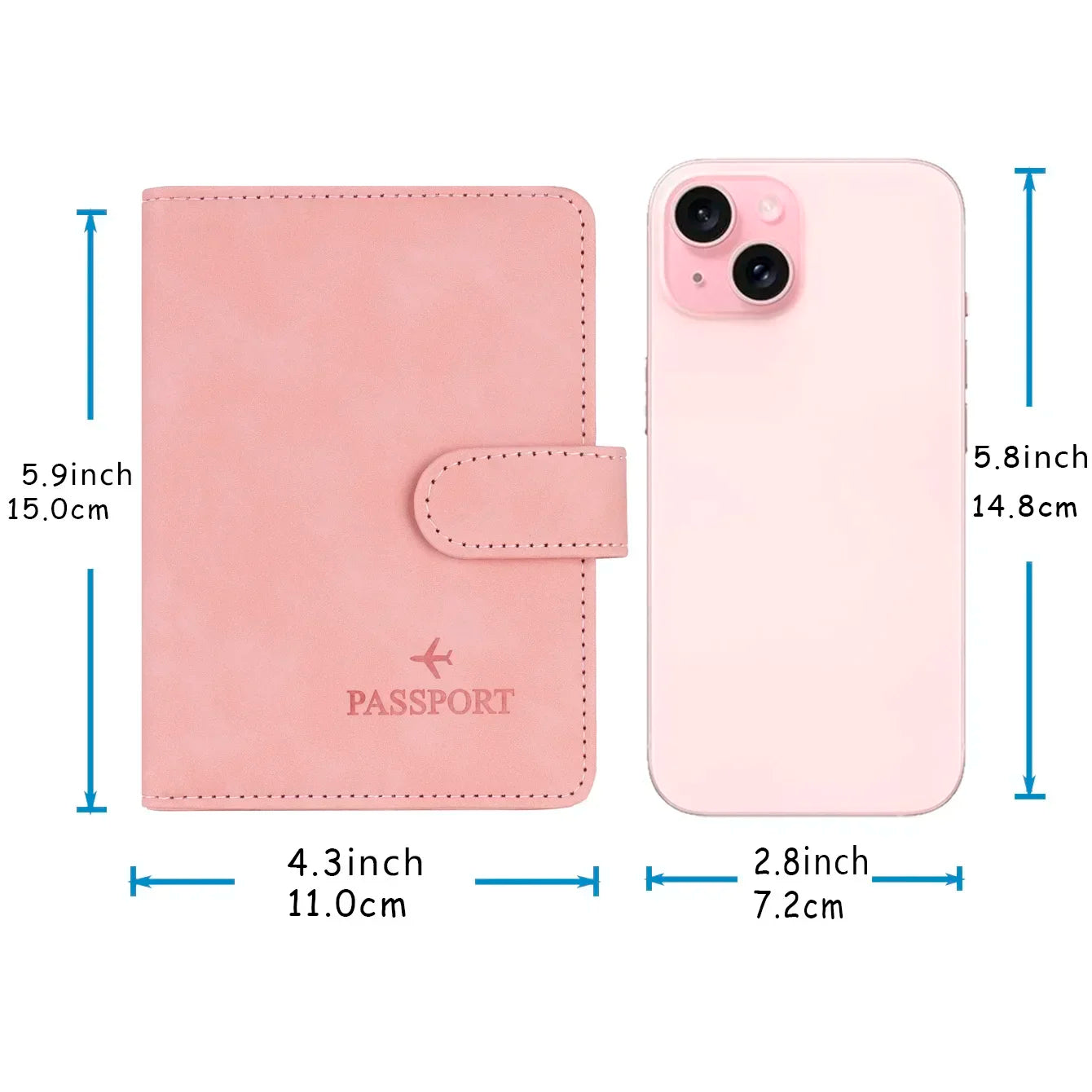 Porte-passeport PU avec fermeture et bloquage RFID