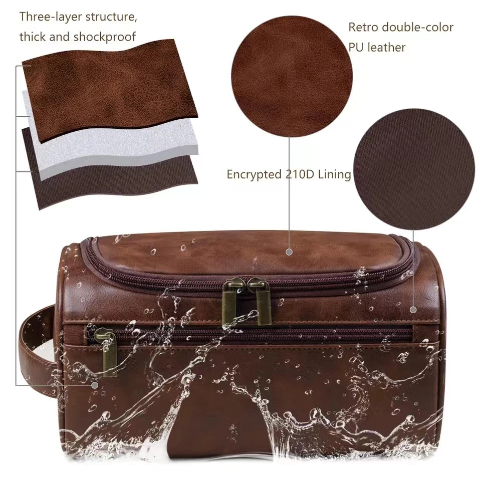 Trousse de Toilette Suspendue en Similicuir – Grande Capacité Unisexe avec Crochet