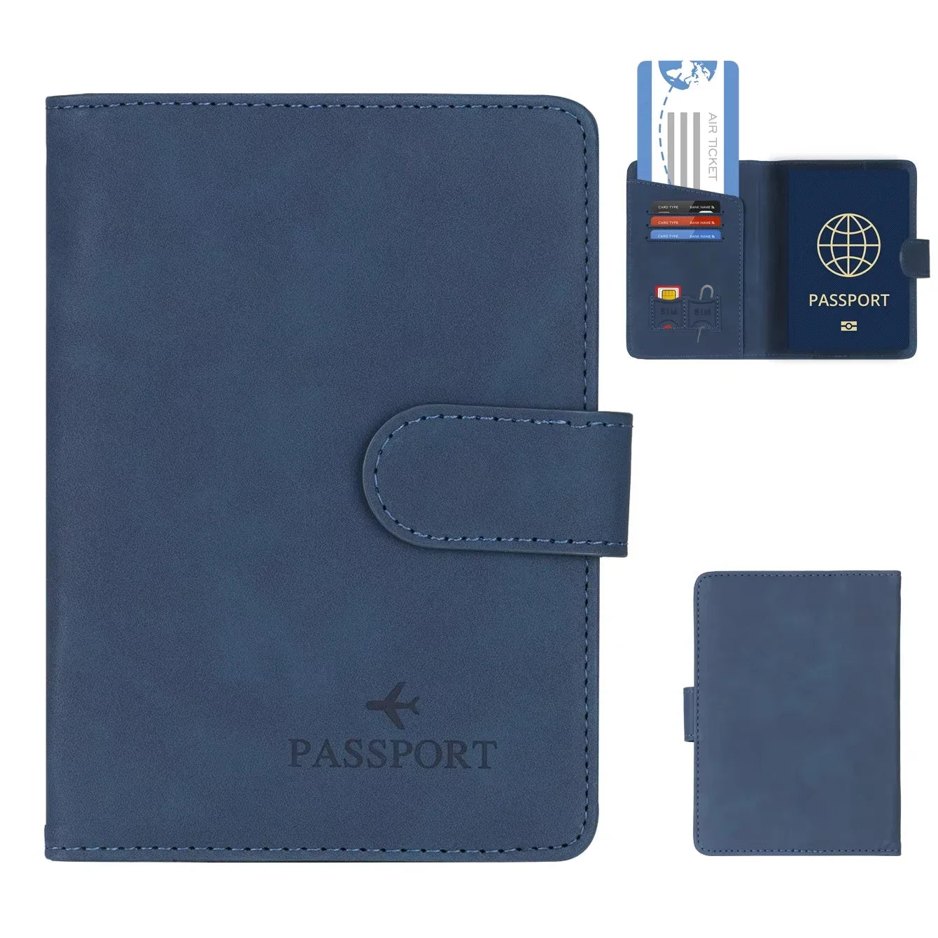 Porte-passeport PU avec fermeture et bloquage RFID
