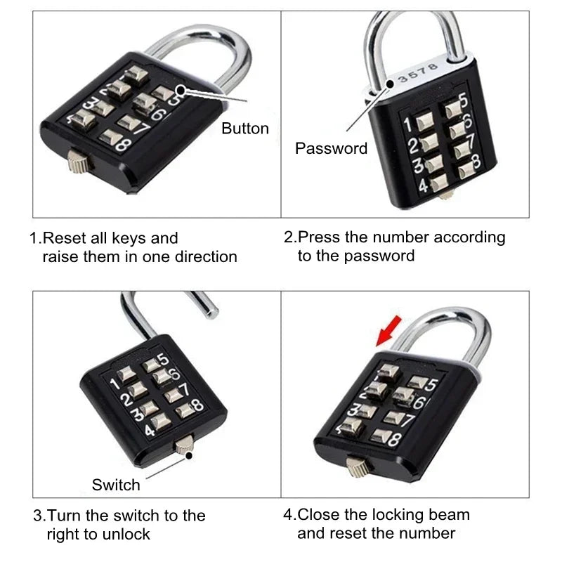 Cadenas à Code 8 Chiffres en Alliage de Zinc – Antivol de Voyage
