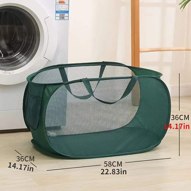 Panier à Linge Pliable en Maille avec Poignées – Grand Format 76L