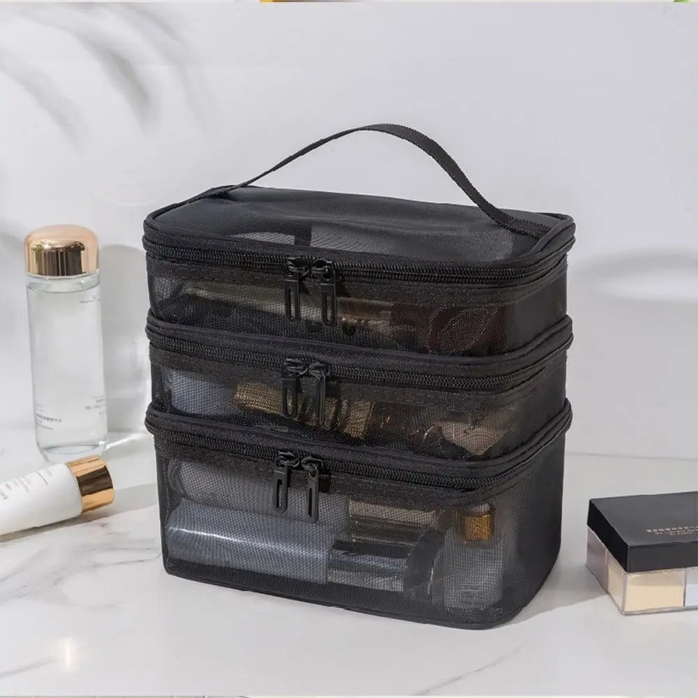 Sac de Voyage Transparent en Maille PVC – 1/2/3 Couches avec Fermeture Éclair