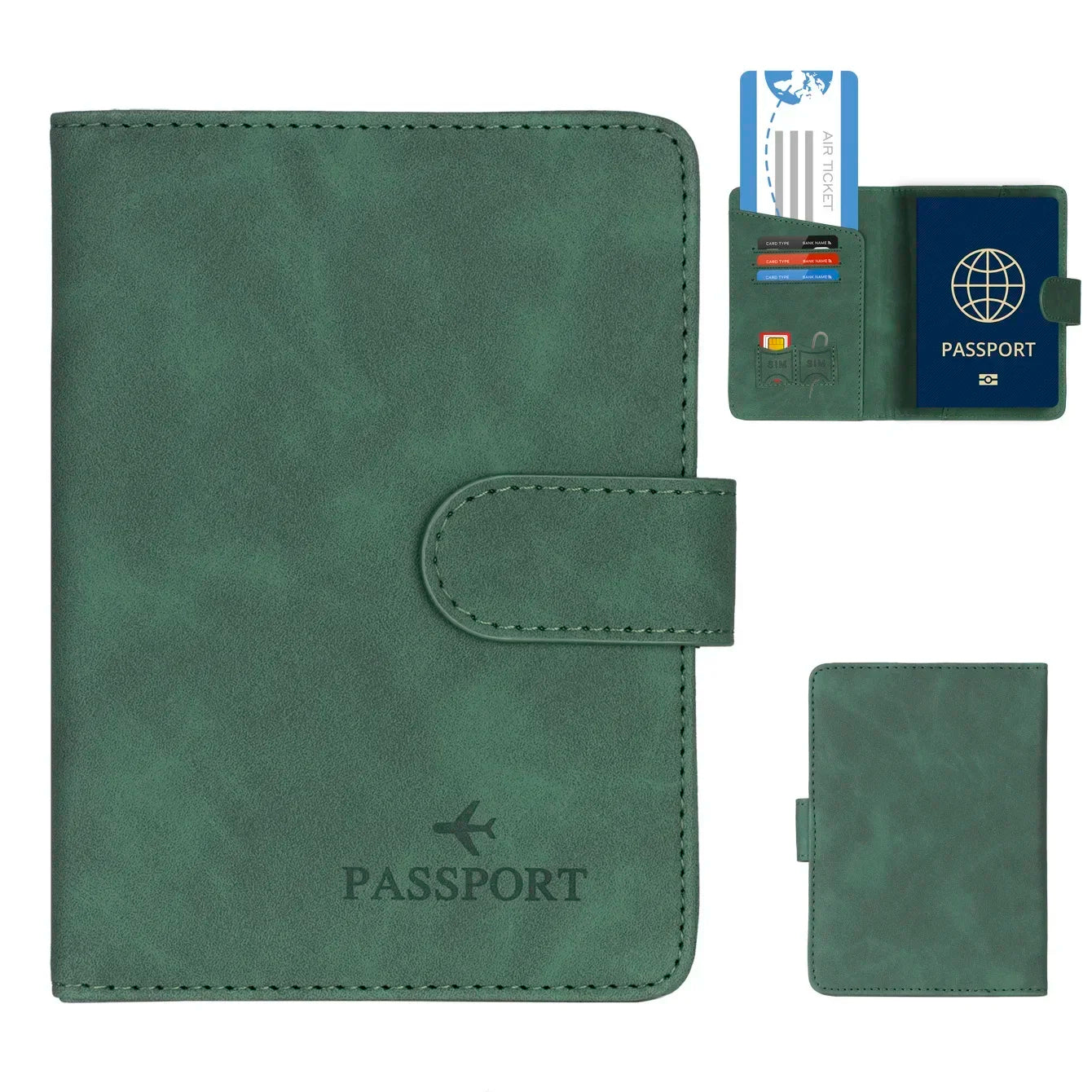 Porte-passeport PU avec fermeture et bloquage RFID